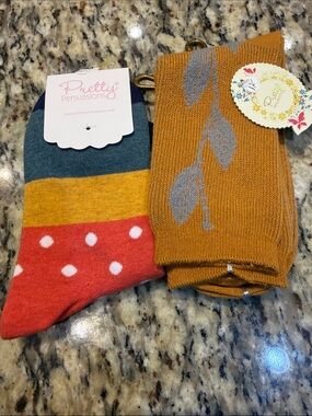 Pretty Persuasions Kids Colorblock Polka Dot & Leaf Socks - Teal, Mustard, Coral